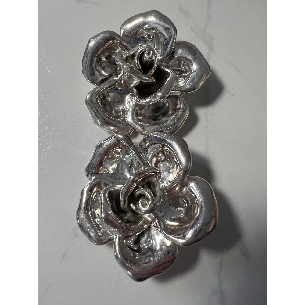 VTG Bat-Ami Sterling Silver Brooch Signed 925 Flower Rose Electroform Israel